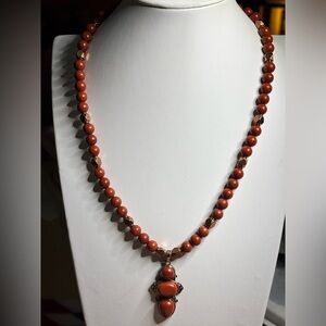 Handmade Jasper Necklace with Jasper Pendant and copper accents 22.5 inches
